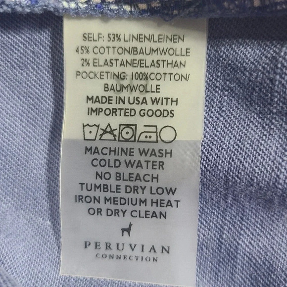 Peruvian Connection Cropped Pants Slacks Women's Size 16 Blue Casual Linen Blend - Picture 4 of 4